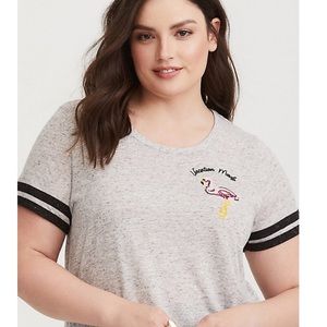 Torrid Gray Flamingo Vacation Mode fitted tee